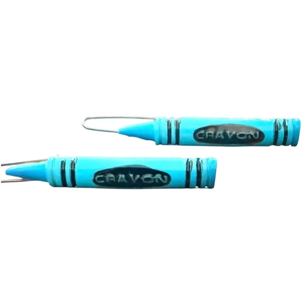 1970s‎ Vintage Blue Crayon Metal Barrettes Hair Clips, Deadstock, 2” Long